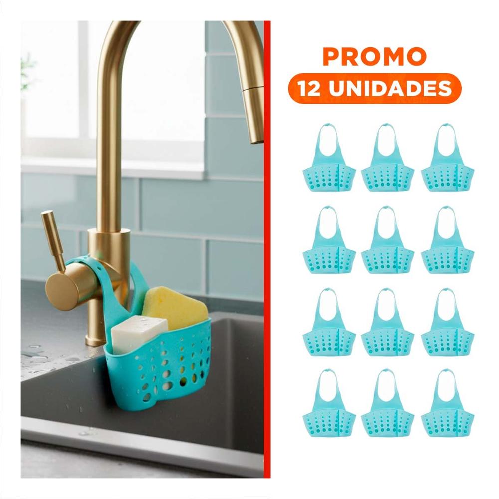 Pack12 Contenedor Colgante Celeste Para Esponjas y Jabones 19x15cm