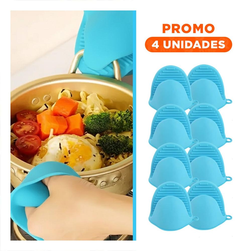 Pack4 Manoplas Accesorios de Silicona Celeste para Manipular Comida 7.3x9.5cm