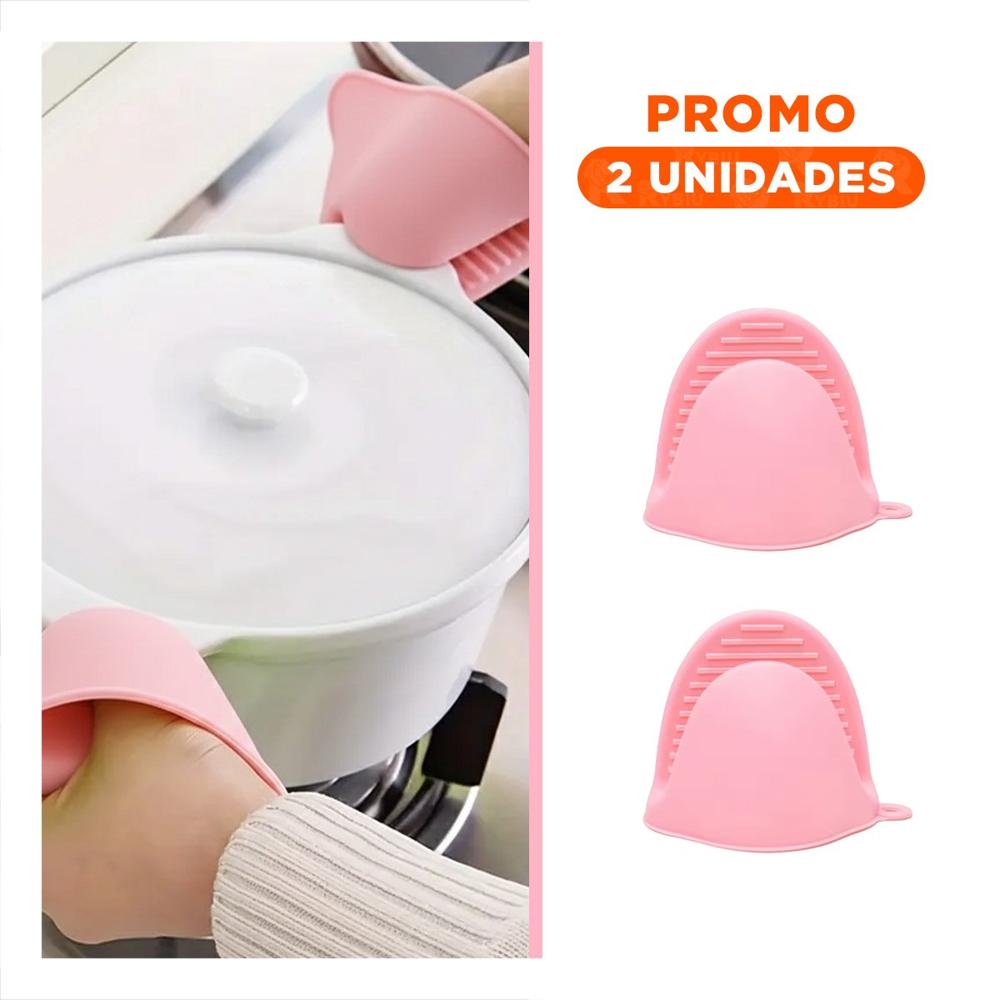 Pack2 Manoplas Cubiertos de Silicona Rosado para Preparar Alimentos 7.3x9.5cm Y Regalo Sticker