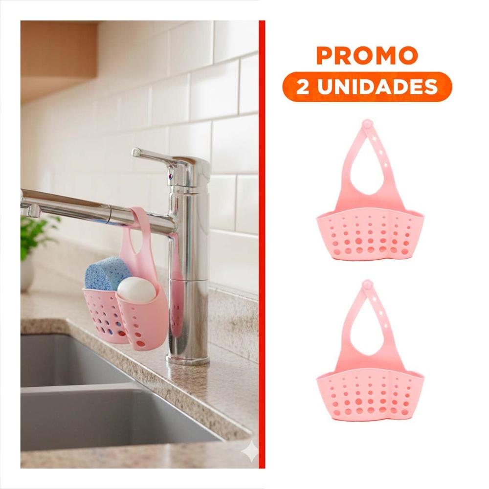 Pack2 Cesta Colgante Rosado para Almacenar Esponjas y Productos 19x15cm Y Regalo Sticker