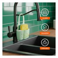 Canasta Colgante para Organizar Esponjas Verde en Bano y Cocina 19x15cm