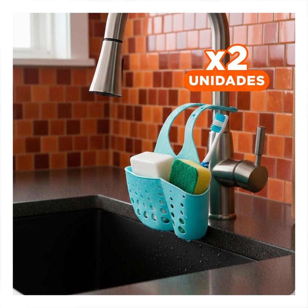 Pack2 Cesta Colgante Celeste para Organizar Utensilios y Esponjas 19x15cm