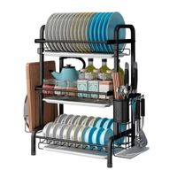 Escurridor de Cocina con 3 Niveles Soporte para Tabla y Utensilios Negro Y Regalo Sticker