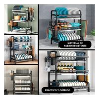 Escurridor de Platos Negro con Sistema de 3 Niveles y Bandejas Y Ligas Regalo