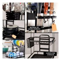 Escurridor de Platos Negro con Sistema de Drenaje y Organizacion en 3 Niveles Y Ligas Regalo