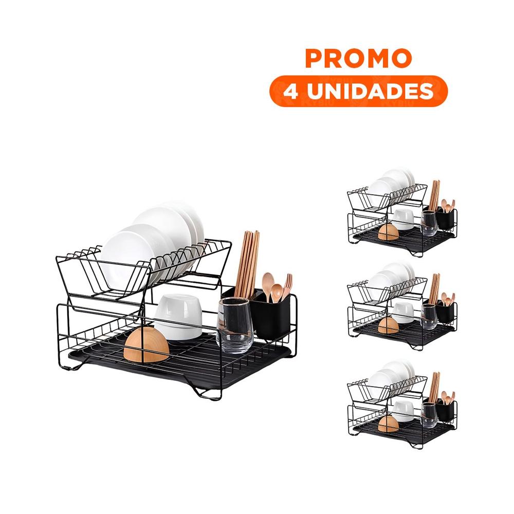 Pack4 Soporte Negro con Estructura de 2 Niveles y Bandeja