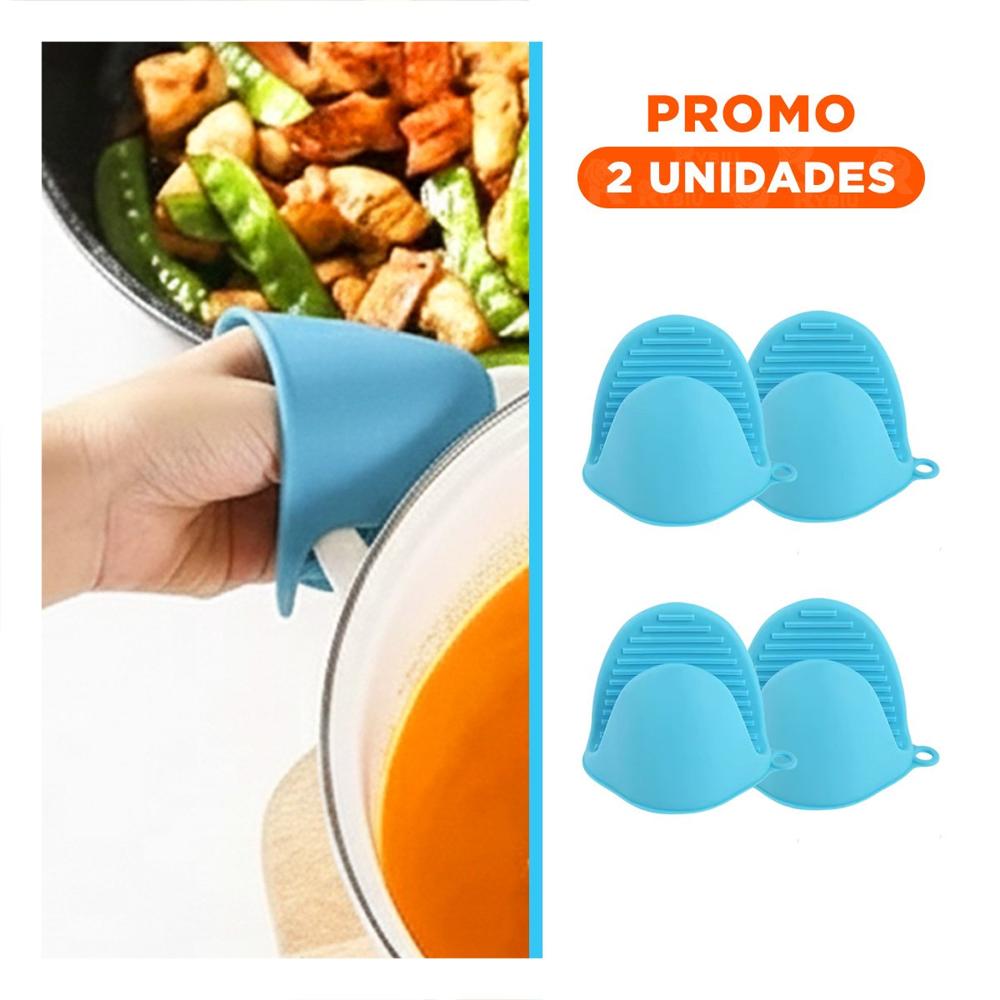 Pack2 Manoplas Cubiertos de Silicona Celeste para Preparar Alimentos 7.3x9.5cm Y Regalo Sticker