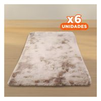 Pack6 Alfombrilla Rectangular Peluche Blanco y Camello con Dimensiones 40x60cm