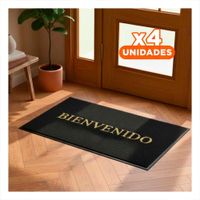 Pack4 Cobertor Rectangular Bienvenido Negro para Cocina Sala y Entrada Y Papel Regalo