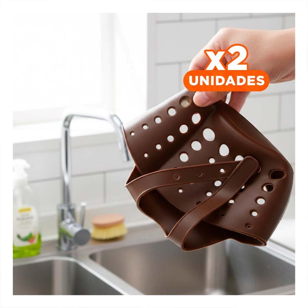 Pack2 Cesta Colgante Marron para Organizar Utensilios y Esponjas 19x15cm