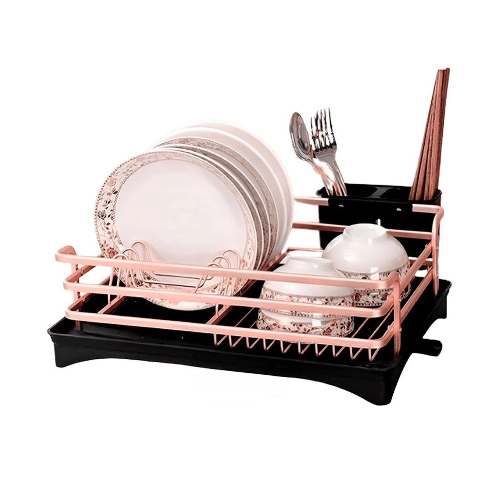 Escurridor de Cocina con Soporte para Utensilios y Drenaje en Oro Rosa Y Regalo Sticker