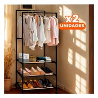 Pack2 Modulo Zapatero 3 Niveles con Perchera Doble Compacto y Elegante Negro