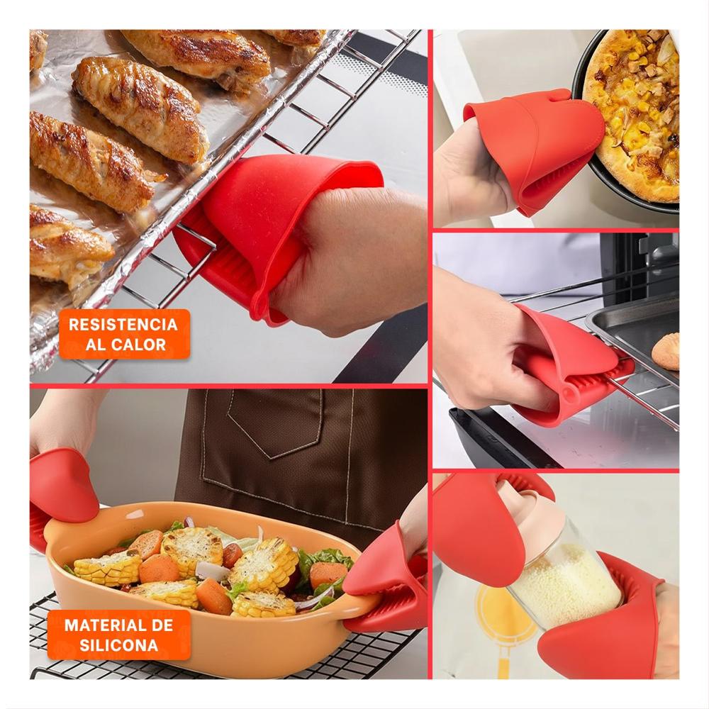 Guantes Accesorios de Silicona Rojo para Manipular Comida y Hogar 7.3x9.5cm Y Ligas Regalo