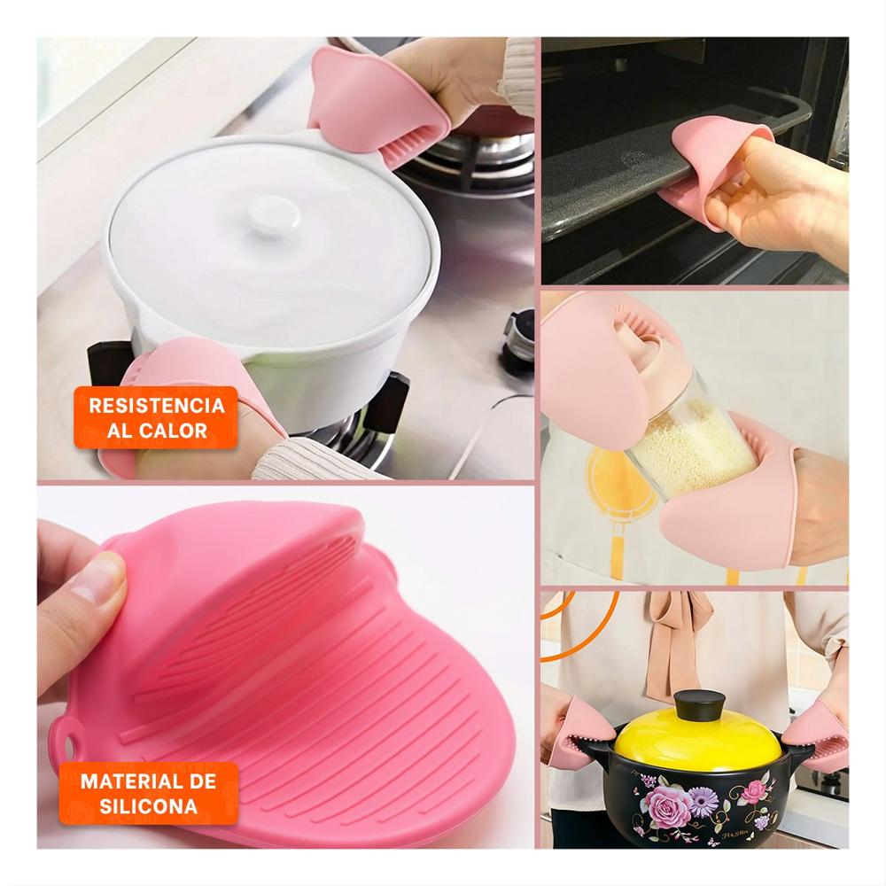 Guantes Accesorios de Silicona Rosado para Manipular Comida y Hogar 7.3x.9.5cm Y Ligas Regalo