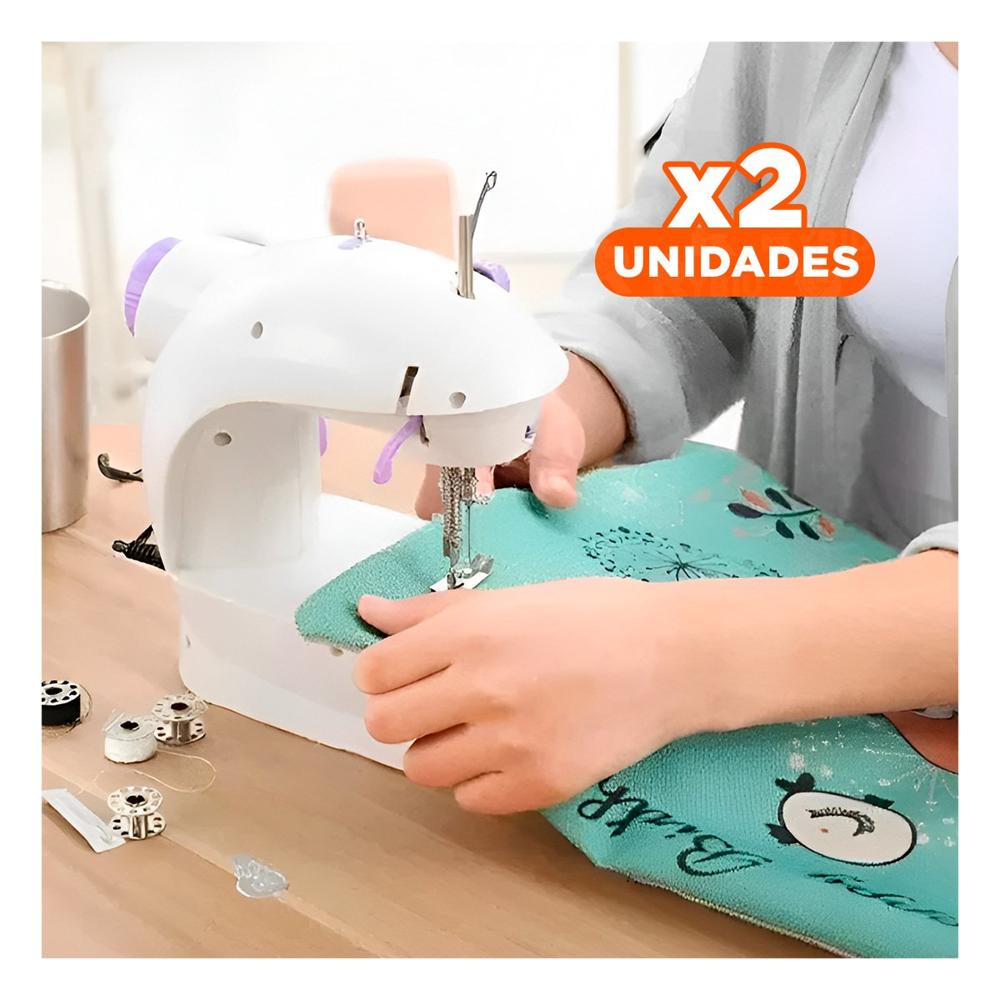 Pack2 Equipo de Coser con Mesa Portatil y Diseño Blanco Morado Compacto Y Papel Regalo