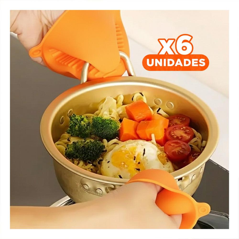 Pack6 Protecciones Para Manos de Silicona Naranja para Hogar y Cocina 7.3x9.5cm Y Papel Regalo