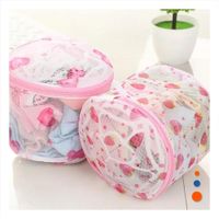 Bolsa Malla Lavado Ropa Forma Cilindro Blanco con Fresas Fino Uso Diario Y Papel Regalo