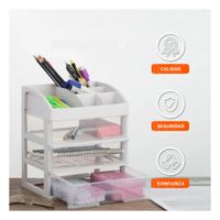 Organizador Rosado con Tres Cajones y Techo Seis Divisiones para Area de Trabajo 26.8x17x23.3cm