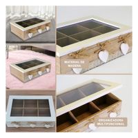 Organizador de madera con 6 divisiones decorativas con corazones para hogar Y Ligas Regalo