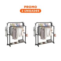 Pack2 Organizador Estante Perchero Doble con 1 Nivel Inferior Negro Y Regalo Sticker