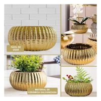 Vasija Cuenco Ceramica Dorado Acanalado Para Interior Casa Y Ligas Regalo