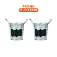 Pack2 Portamaceta Cubo de Metal con Doble Asa 10x8.5cm Plateado Estilo Moderno Y Regalo Sticker