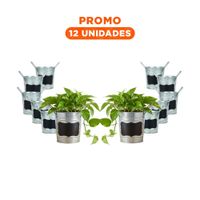 Pack12 Cubo Decorativo de Metal con Doble Asa 10x8.5cm Plateado Acabado Durable