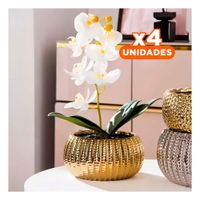 Pack4 Interior Cuenco Ceramica Dorado Acanalado Para Casa Y Flores Y Papel Regalo