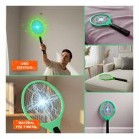 Raqueta Electrica Verde con Mango Negro para Casa y Eliminacion de Mosquitos Y Ligas Regalo
