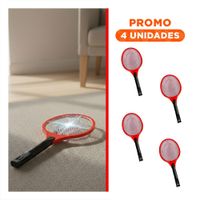 Pack4 Raqueta Electrica Rojo Mango Negro para Hogar y Eliminacion de Mosquitos