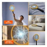 Raqueta Electrica Anaranjado Mango Negro para Casa y Eliminacion Mosquitos Y Ligas Regalo