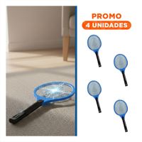 Pack4 Raqueta Electrica Azul Mango Negro para Hogar y Eliminacion de Mosquitos