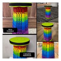 Taburete Plegable con Tres Seguros Portatil para Uso Diario en Casa Multicolor Y Ligas Regalo
