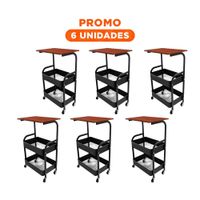 Pack6 Modulo Carrito con Mesa 3 Niveles Forma Moderna con Ruedas Negro Y Regalo Sticker
