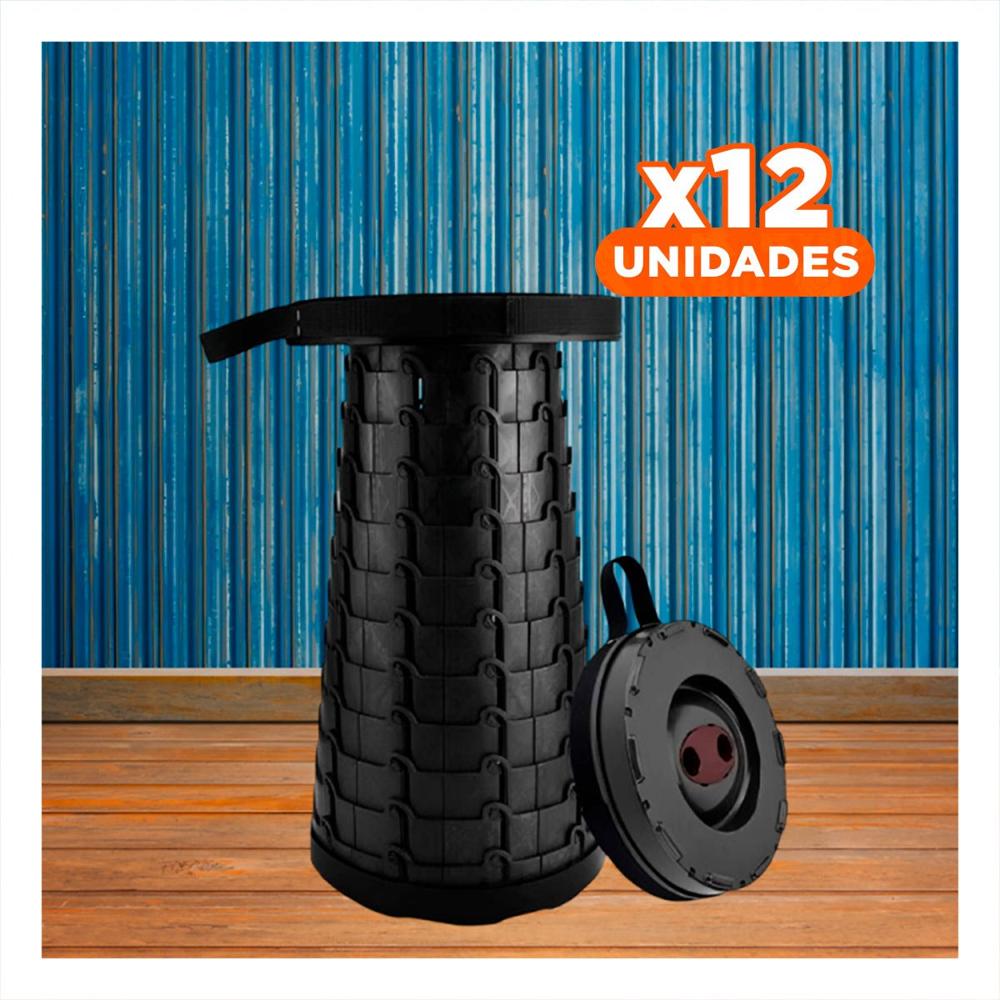 Pack12 Butaca resistente plegable 3 seguros portatiles tapa negro centro negro Y Regalo Sticker