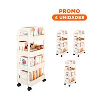 Pack4 Rack Movil Blanco de Plastico con Cuatro Niveles Ruedas y Asas Hogar
