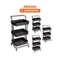 Pack4 Modulo Movil 3 Niveles con Ruedas y Mango Grande para Almacenamiento Hogar