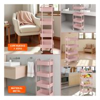 Mueble auxiliar de 4 niveles con ruedas y asas para casa metal rosado Y Ligas Regalo