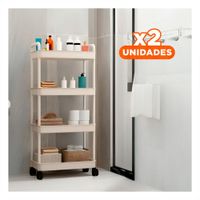 Pack2 Modulo Movil Blanco de Plastico con Cuatro Niveles Ruedas y Asas para Casa