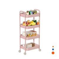 Organizador con ruedas y asas de 4 niveles para hogar metal rosado Y Regalo Sticker