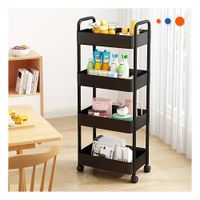 Carrito Organizador 4 Niveles con Ruedas y Asas de Plastico Negro para Hogar Y Papel Regalo