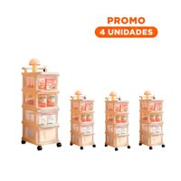 Pack4 Gabinete Organizador Cerrado con Cajones 4 Niveles y Asa Beige Claro Funcional