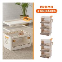 Pack2 Cajonera con Cajones Cerrado 3 Niveles Beige Asa Naranja para Dormitorio Y Regalo Sticker