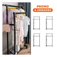 Pack4 Barra Colgador Doble de Ropa Negro Duradera y Versatil para Organizar la Ropa