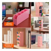 Organizador para Area Laboral con Vista Inclinada Rosado de Dimensión 20.5x5x9cm Y Ligas Regalo
