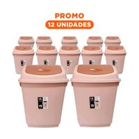 Pack12 Contenedor de Basura con Tapa Vaiven y Acabado Marron 15L