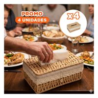Pack4 Porta Servilletas Tejido Beige con Forro Tela 20x14x9cm Y Papel Regalo