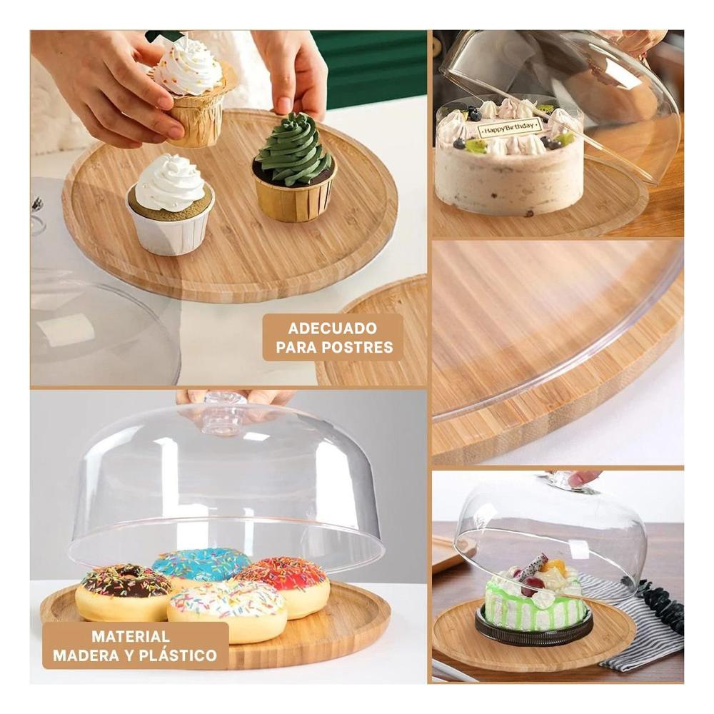 Soporte para Tartas Circular con Tapa 28cm Hogar Decoracion Fiesta Blanco Y Ligas Regalo