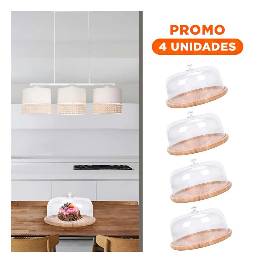 Pack4 Base porta Postres Redonda con Tapa 25cm Hogar Decoracion Casa LED Blanco