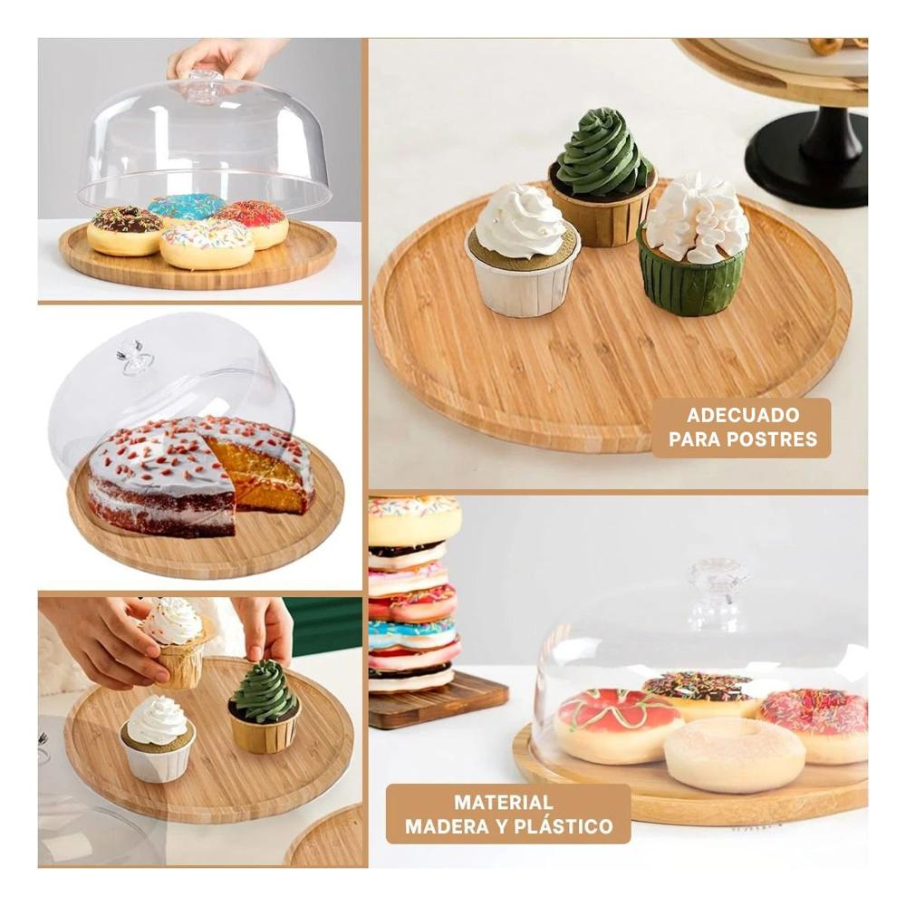 Soporte para Tartas Circular con Tapa 25cm Hogar Decoracion Fiesta Blanco Y Ligas Regalo